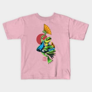 japanese sakè dancing toad with fan Kids T-Shirt